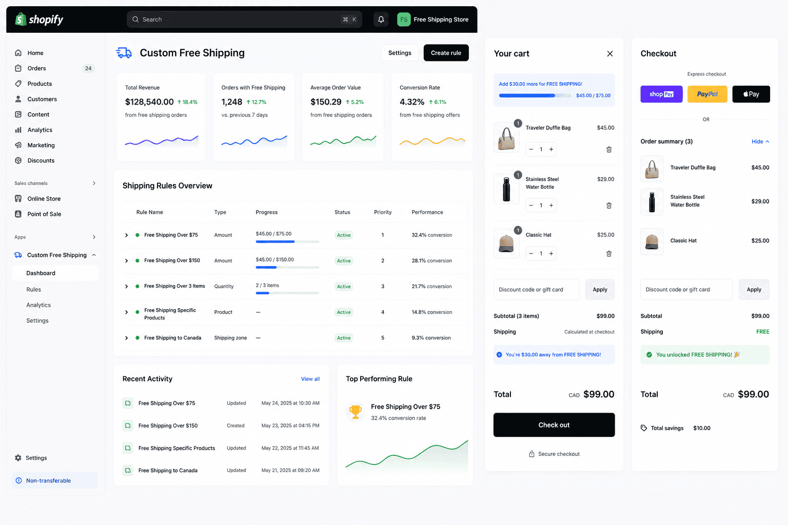 Free Shipping Threshold App — Built on Shopify Functions preview