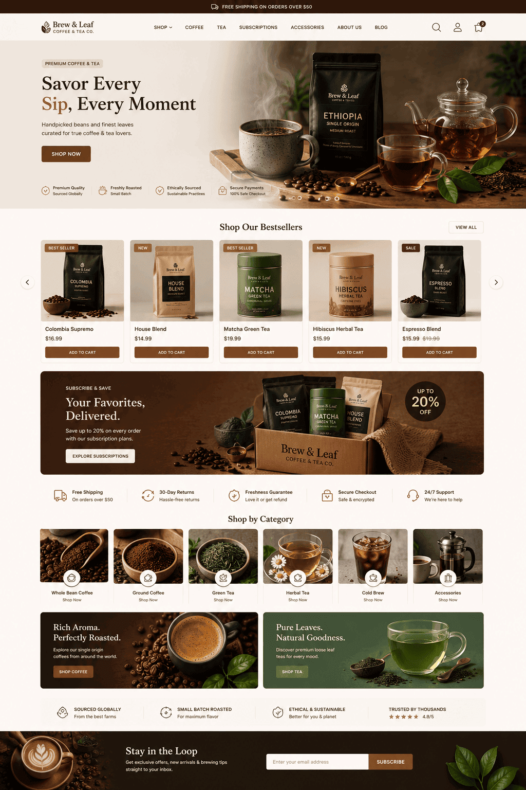 Brew & Leaf Shopify storefront